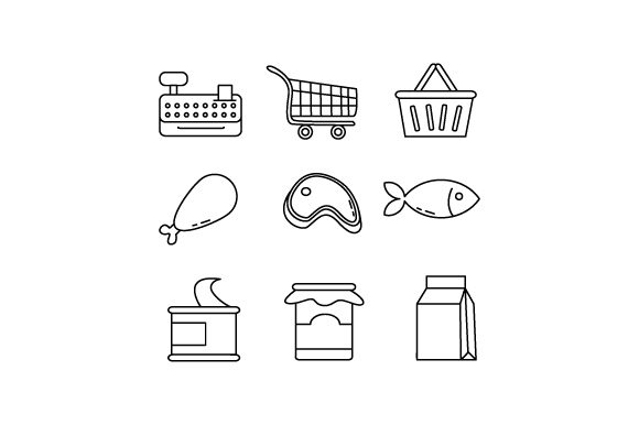 Supermarket Line Thin Icon Collection: A Versatile Graphic Design Asset for Modern Branding