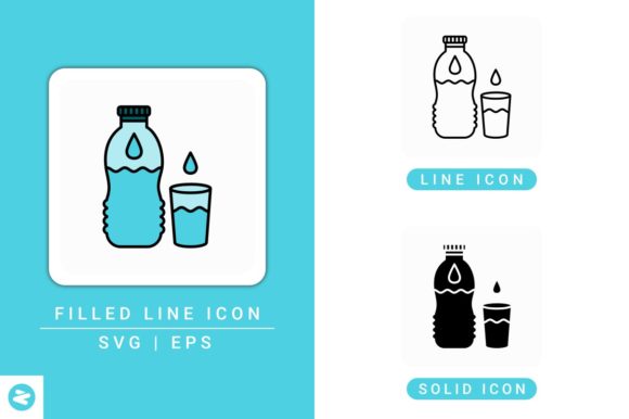 Water Bottle Icons Set: A Polished Graphic Design Asset for Content Creators